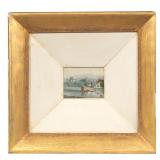 MINIATURE WATERCOLOR PAINTING | h. 2.5 x 3 in., approx sight in a large shadow box frame h. 10.5 x w