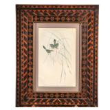 FOLK ART INLAY FRAME WITH FLORAL PRINT | The frame with geometric pattern in contrasting woods