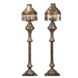 (2pc) FINE MOORISH MIXED METAL FLOOR LAMPS | A near pair of mixed metal floor lamps with embossed pa