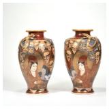 PAIR JAPANESE SATSUMA VASES | With opposing raised and gilt dragon, each signed on the underside h. 