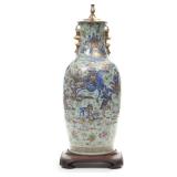 JAPANESE / CHINESE PAINTED SCENIC LAMP | Porcelain vase with enameled and gilt decoration of figures