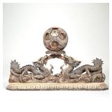 20TH CENTURY JAPANESE CARVED BONE FIGURAL GROUP | Two dragons with layered sphere
