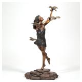 "RICHARD HALLIER (1944-2010), BRONZE | Girl with doves ed. 14/1000 Signed and dated on base Figure s
