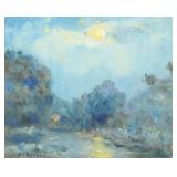 "JOSEPH HENRY BOSTON (1860 - 1954) | Early Moonlight Oil on Panel 8 x 10 in., approx signed lower le