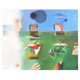 "PETR SCHL?SSER (B. 1945) | geometric abstraction with faces oil on canvas h. 28 x 39.5 in, stretche