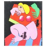 "JOSE GUIMARAES (1937-1998) | Cubist figure with No. 4 oil on fabric paper h. 12.5 x 10 in., sheet s