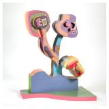 "V. BROWN ABSTRACT PAINTED WOOD SCULPTURE | Cut wooden forms painted in various bright colors in the