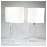 "PAIR SIMON PEARCE BLOWN GLASS LAMPS | Fitted with brass electrified tops mounting harps and oval sh