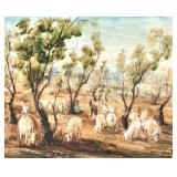 "ZVI RAPHAELI (1924-2005) | Watching The Flock oil on canvas h. 24 x w. 30 in., stretcher signed low
