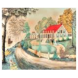 """DEMOUGEOT"" FOLK ART TOWNSCAPE (20TH CENTURY) | colonial townscape, early 20th century Mixed medi