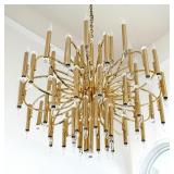 MANNER OF GAETANO SCIOLARI LARGE CHANDELIER | Brass mind-century modern chandelier of impressive siz