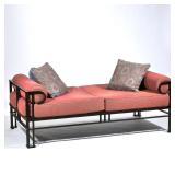 "A. SOUDIVAR FOR MIRAK WROUGHT IRON DAY BED | ""Attila"" Wrought iron frame with conforming red upho