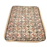 ANTIQUE AMERICAN PATTERNED HOOKED RUG | having hand stitches "tiles" with stripes patterns, on a cot