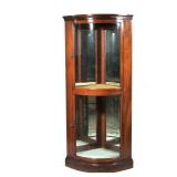 "CONVEX GLASS CORNER DISPLAY CABINET | Having two convex glass paneled doors, medial shelf, interior