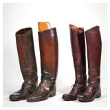 "(2pc) PAIRS LEATHER RIDING BOOTS | Two pairs of brown leather riding boots, including a woman