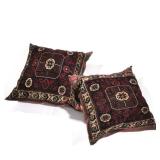 "(2pc) PAIR OVERSIZED BAG FACE PILLOWS | Red, deep blue and natural color, geometric borders h. 28 x
