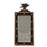 "BLACK & GILT MIRROR WITH CAST IRON EAGLE, HILFIGER COLLECTION | Black paint and gilt decoration, cr