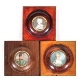 (3pc) PORTRAIT MINIATURES IN COVE FRAMES | similarly framed, with old paper backing