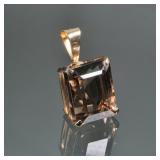 SQUARE CUT CITRINE & 14K GOLD PENDANT | Designed as a square mixed cut citrine (21.7 x 17.5 x 15.3) 
