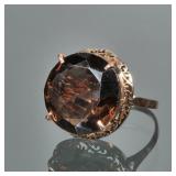 ANTIQUE SMOKEY QUARTZ & 14K GOLD RING | Designed as a mixed round faceted Smokey quartz (16.9 - 17.5