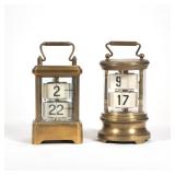 "(2pc) PLATO CLOCKS | Two ""Plato"" flip number ""digital"" clocks, including a carriage clock marke