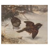 "GUSTAV KONRAD SÜS (1823-1881) PAINTING | Sparrows in Snow oil on canvas 9.25 x 11.5 in, stretcher S
