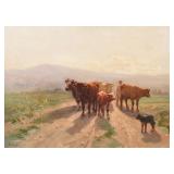 "MARTIN COULAUD (FRENCH, 1860-1906) | Dog with Cattle oil on canvas 18.5 x 26 in. Signed lower left 