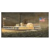 "AMERICAN SCHOOL (19TH CENTURY) PADDLE | HRS Paddle Steamer Oil on Canvas Showing a paddle steamer m