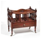 "LATE 19TH /EARLY 20TH CENTURY CANTERBURY | Carved wood Canterbury with single drawe & casters h. 23