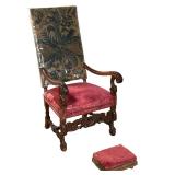 "ANTIQUE CARVED NEEDLEPOINT ARMCHAIR | Baroque antique armchair, decorated carved with acanthus leav