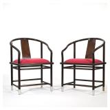 (2pc) CONTEMPORARY HORSESHOE ARMCHAIRS | Chinese style horseshoe armchairs with chrome capped feet a