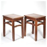 (2pc) PAIR CHINESE TABLES | Carved and with mortise and tenon construction