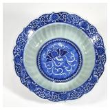 "CHINESE PHOENIX BOWL | Blue and white glazed center bowl with scalloped rim h. 4 x dia. 12.5 in."