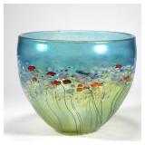 "ROBERT HELD (B. 1943) LARGE FLOWER BOUQUET ART GLASS BOWL | Signed h. 11.5 x dia. 9.5 in."
