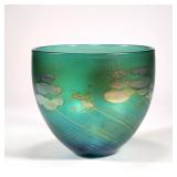 "ROBERT HELD (B. 1943) GREEN FAVRILE ART GLASS BOWL | Signed h. 8 x dia. 9.25 in."