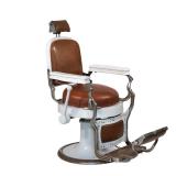 "KOKEN ROUND SEAT ANTIQUE BARBERS CHAIR (1 OF 2) | c. 1910, one of a matched pair h. 47.75 x w. 28 x