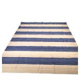 MADELINE WEINRIB "AMAGANSETT" BLUE & BEIGE CARPET | flat woven, having alternating blue and natural 