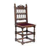 "19TH CENTURY CARVED OAK HALL CHAIR | Crested by carved lions holding shields, openwork backrest, de