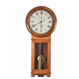 "SETH THOMAS REGULATOR WALL CLOCK | Oak regulator c. 1886-1900, the face with Roman numeral markers 