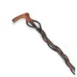 CONTINUOUS CARVED WOOD WALKING STICK | h. 37 x w. 3.75 in.
