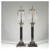 "PAIR SILVER FINISHED COLUMN FORM LAMPS | Corinthian column form lamps with shield mark and hallmark