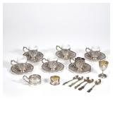 "(20pc) CONTINENTAL SILVER DEMITASSE & ACCOUTREMENTS | 800 silver, including a set of 6 demitasse cu