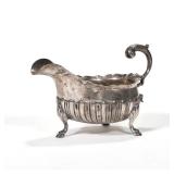 "18TH CENTURY ENGLISH STERLING SAUCE BOAT | c. 1779 sterling silver sauce or gravy boat having a gad