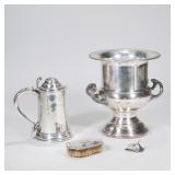 "(4pc) SILVER PLATE & OTHER ITEMS | Including: Silver plate Champagne bucket, silver plate lidded ta