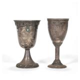 "(2pc) STERLING KIDDUSH CUPS | Including a Kiddush cup with applied turquoise cabochones, marked on 