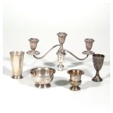 "(6pc) MISC. STERLING SILVER | Including a Poole sterling silver miniature Revere-style bowl (dia. 4