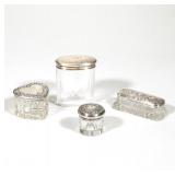 "(4pc) STERLING LIDDED VANITY BOXES | Including an English sterling silver lidded cut glass box, the