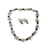 "(3pc) MEXICAN ONYX & STERLING SILVER DEMI PARURE | Teardrop-shaped onyx set in sterling silver link