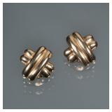 14K GOLD X FORM EARRINGS | Designed as a pair of 14K yellow gold clip-on earrings in x-shape, marked