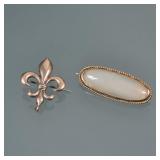 (2pc) ANTIQUE MOONSTONE & 10K JEWELRY | including a long moonstone cabochon brooch with rope work su